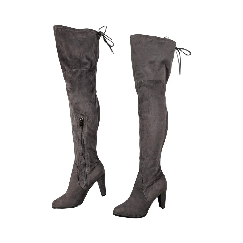 Catherine Malandrino Verda Gray Faux Suede Over the Knee Block Heel Boots Size 9
